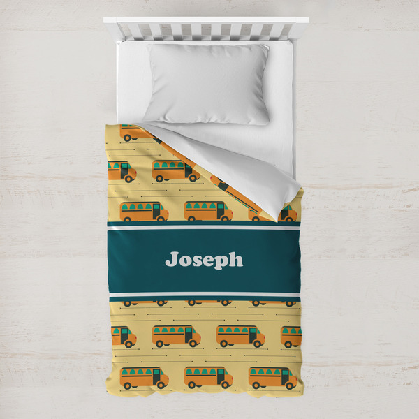 Custom School Bus Toddler Duvet Cover w/ Name or Text