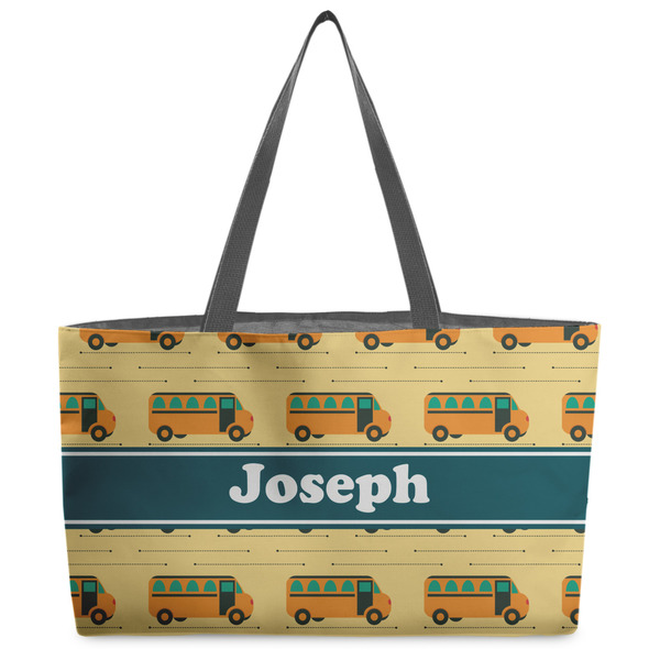 Custom School Bus Beach Totes Bag - w/ Black Handles (Personalized)