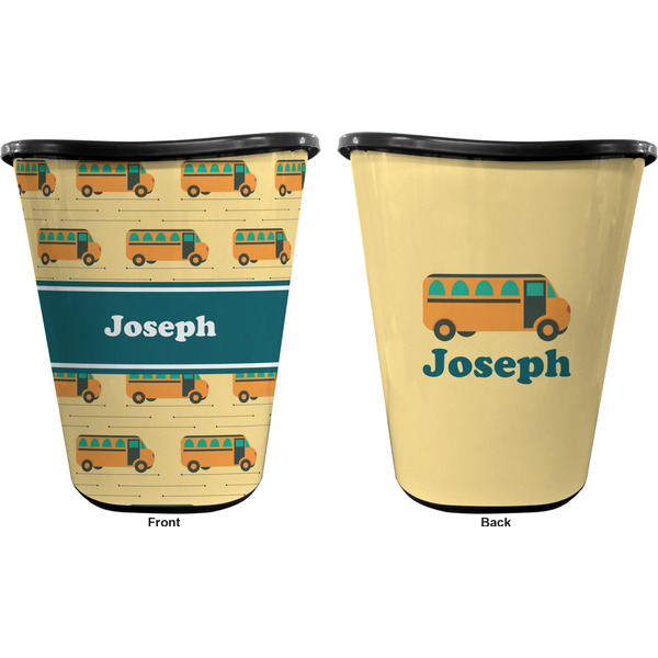 School Bus Trash Can Black - Front and Back - Apvl
