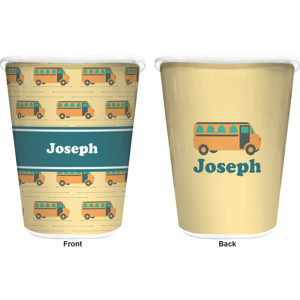 School Bus Trash Can White - Front and Back - Apvl