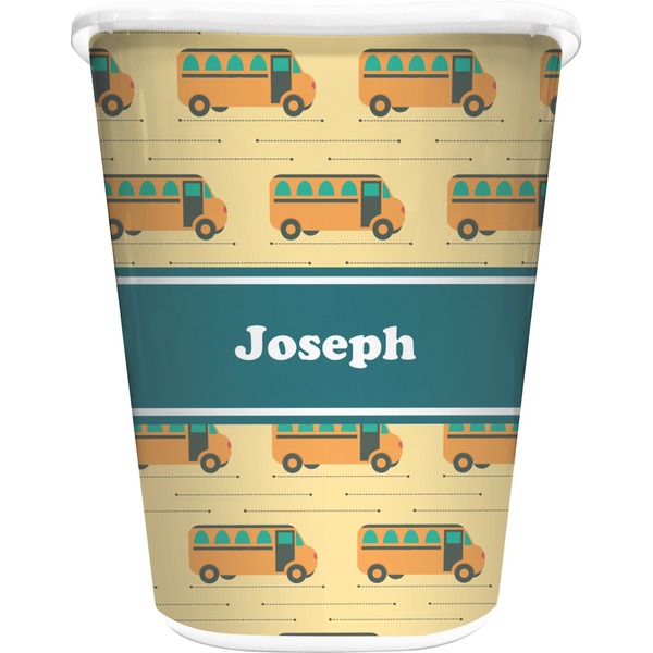 Custom School Bus Waste Basket - Double Sided (White) (Personalized)