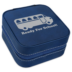 School Bus Travel Jewelry Box - Navy Blue Leather (Personalized)