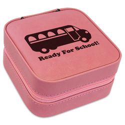 School Bus Travel Jewelry Boxes - Pink Leather (Personalized)
