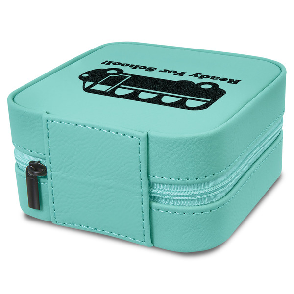 School Bus Travel Jewelry Boxes - Leather - Teal - View from Rear