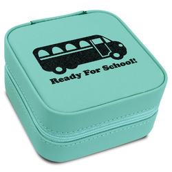 School Bus Travel Jewelry Box - Teal Leather (Personalized)
