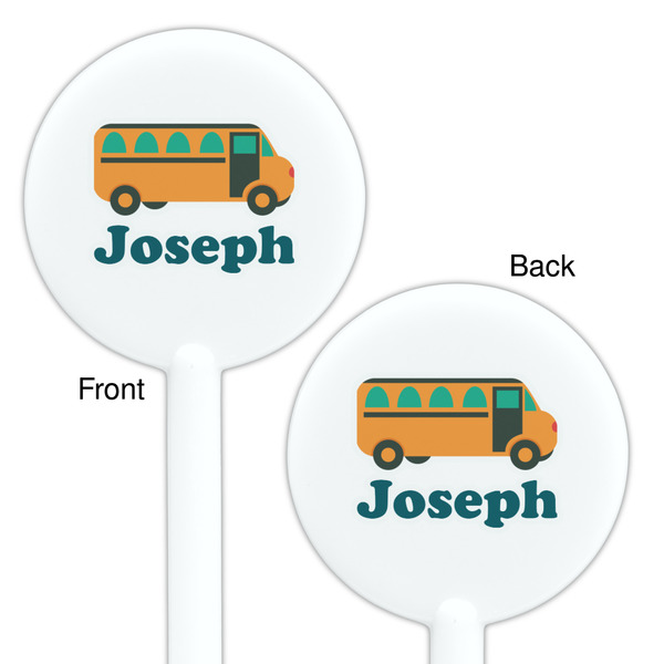 School Bus White Plastic 5.5" Stir Stick - Double Sided - Round - Front & Back