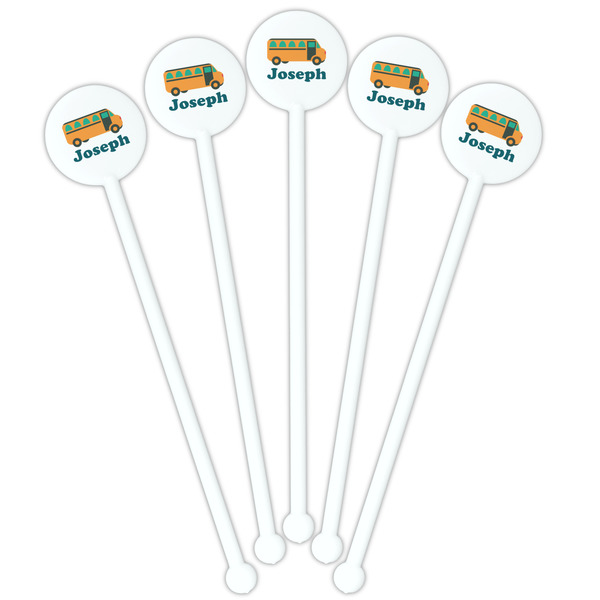 School Bus White Plastic 5.5" Stir Stick - Fan View