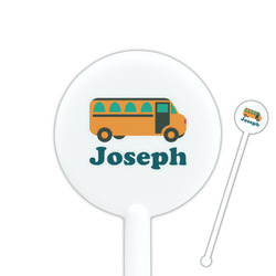 School Bus 5.5" Round Plastic Stir Sticks - White - Single Sided (Personalized)