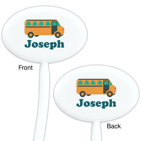 School Bus White Plastic 7" Stir Stick - Double Sided - Oval - Front & Back