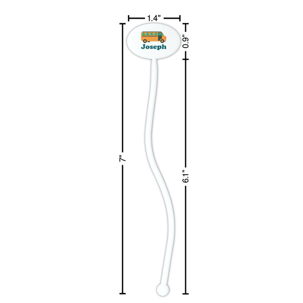 School Bus White Plastic 7" Stir Stick - Oval - Dimensions