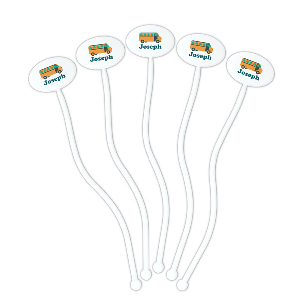 School Bus White Plastic 7" Stir Stick - Oval - Fan