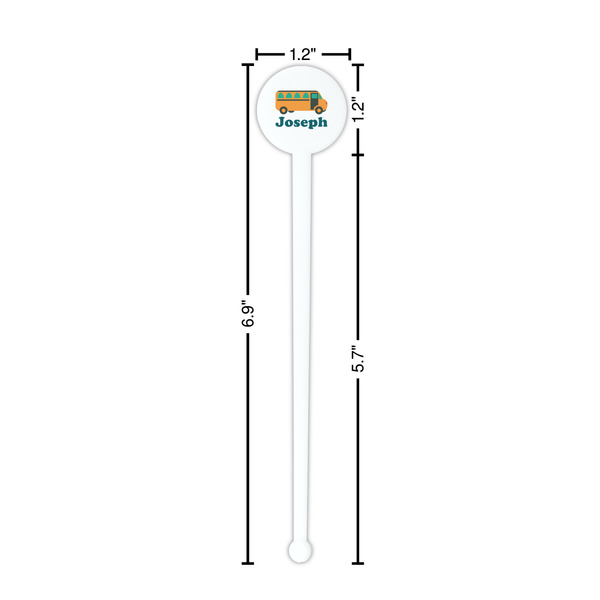 School Bus White Plastic 7" Stir Stick - Round - Dimensions