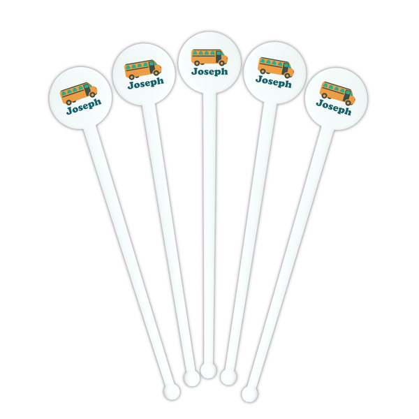 School Bus White Plastic 7" Stir Stick - Round - Fan View