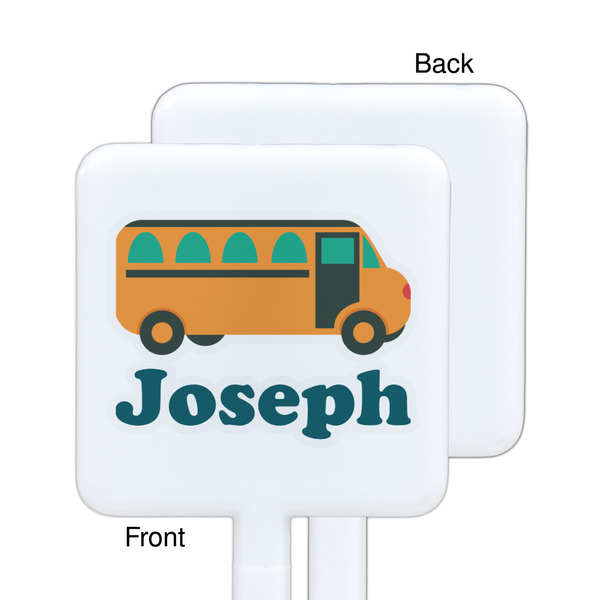 School Bus White Plastic Stir Stick - Single Sided - Square - Approval