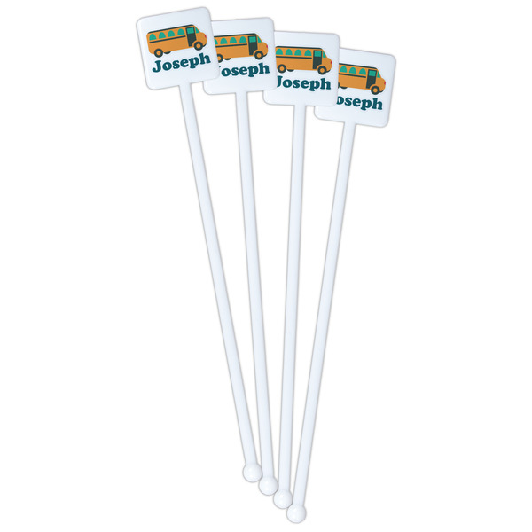 School Bus White Plastic Stir Stick - Single Sided - Square - Front