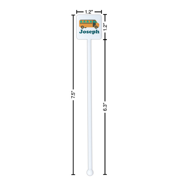 School Bus White Plastic Stir Stick - Square - Dimensions