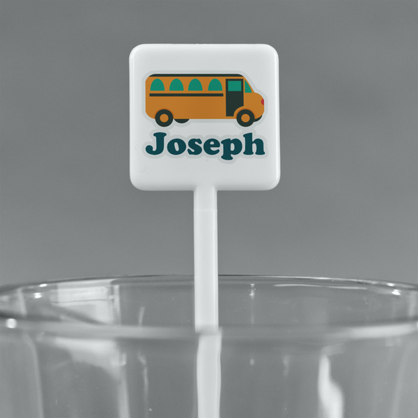 School Bus White Plastic Stir Stick - Square - Main