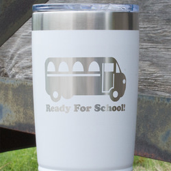 School Bus 20 oz Stainless Steel Tumbler - White - Single Sided (Personalized)