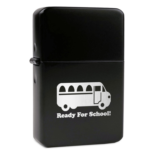 Custom School Bus Windproof Lighter - Black - Single Sided & Lid Engraved (Personalized)