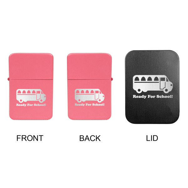 School Bus Windproof Lighters - Pink, Double Sided, w Lid - APPROVAL