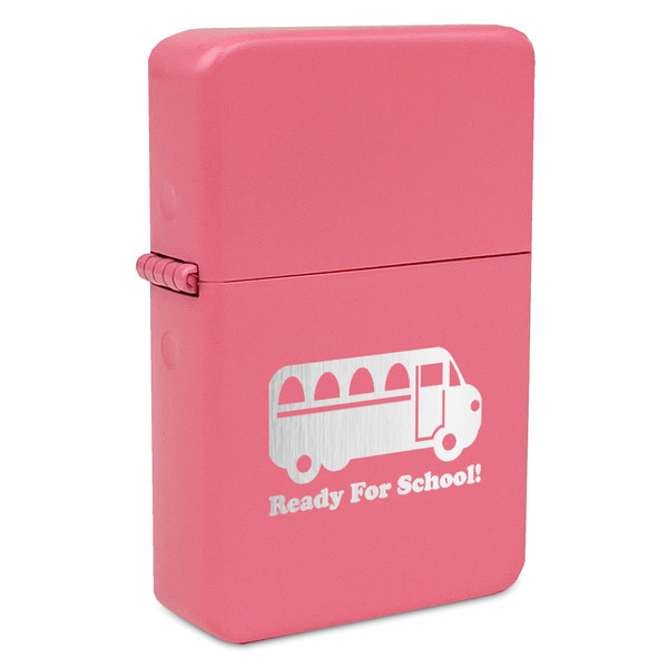 Custom School Bus Windproof Lighter - Pink - Double Sided & Lid Engraved (Personalized)