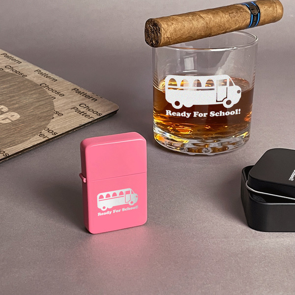 School Bus Windproof Lighters - Pink - In Context