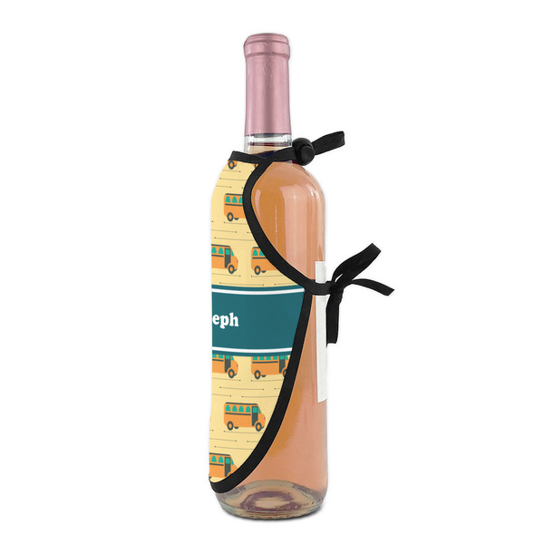 School Bus Wine Bottle Apron - DETAIL WITH CLIP ON NECK
