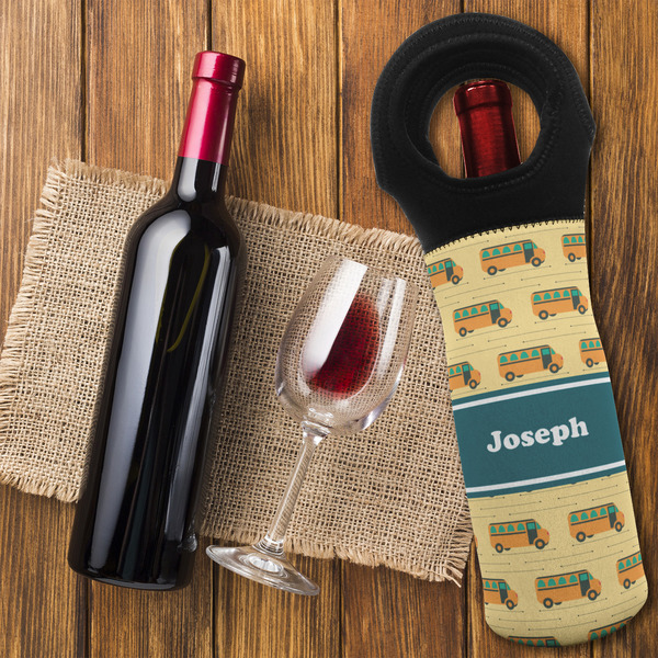 School Bus Wine Tote Bag - FLATLAY
