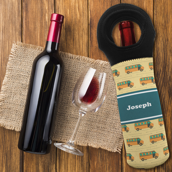 School Bus Wine Tote Bag - FLATLAY