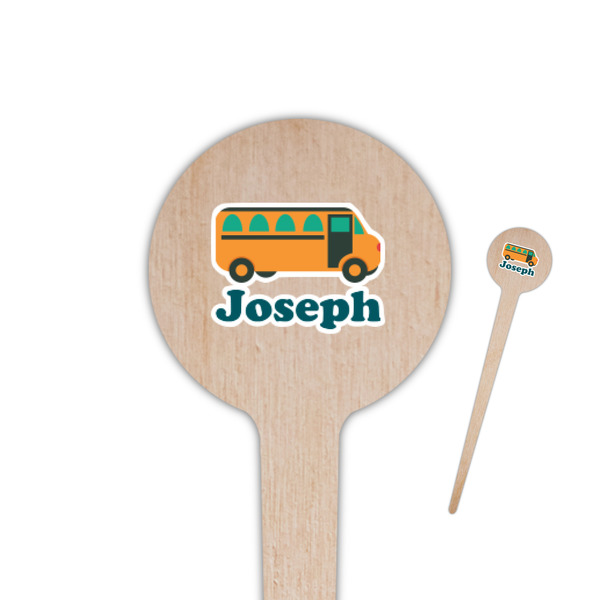 Custom School Bus 4" Round Wooden Food Picks - Double Sided (Personalized)
