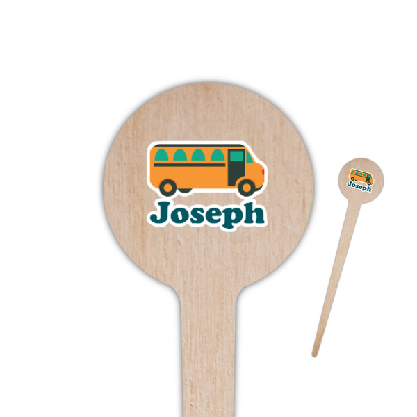 Custom School Bus 4" Round Wooden Food Picks - Single Sided (Personalized)