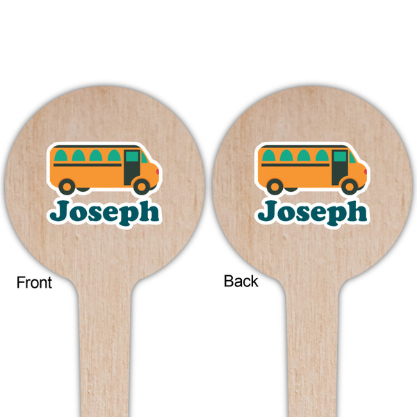 School Bus Wooden 4" Food Pick - Round - Double Sided - Front & Back