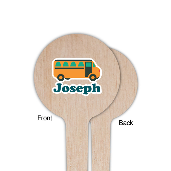 School Bus Wooden 4" Food Pick - Round - Single Sided - Front & Back