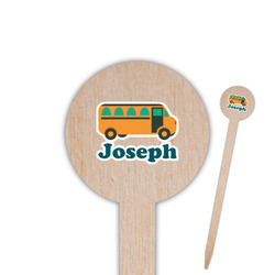 School Bus 6" Round Wooden Food Picks - Double Sided (Personalized)