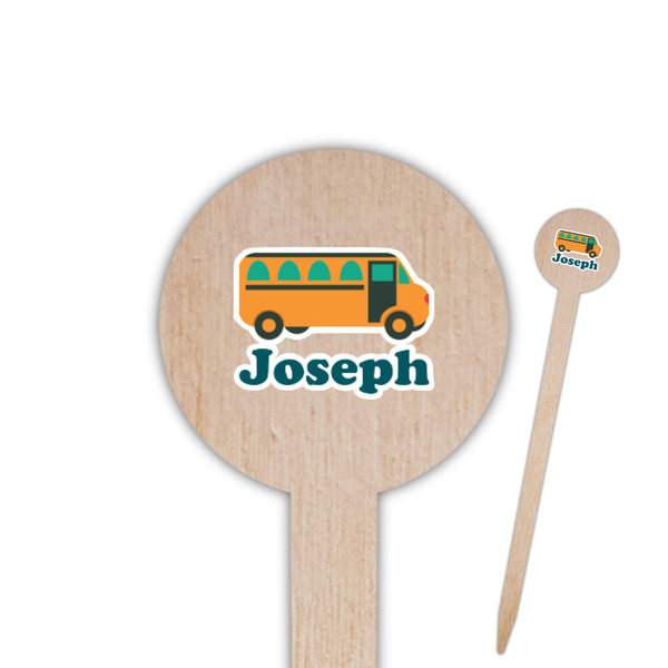 Custom School Bus 6" Round Wooden Food Picks - Double Sided (Personalized)