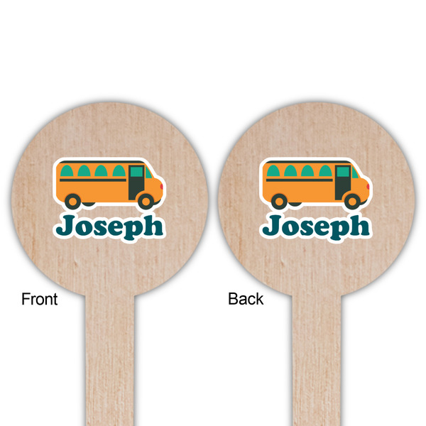 School Bus Wooden 6" Food Pick - Round - Double Sided - Front & Back