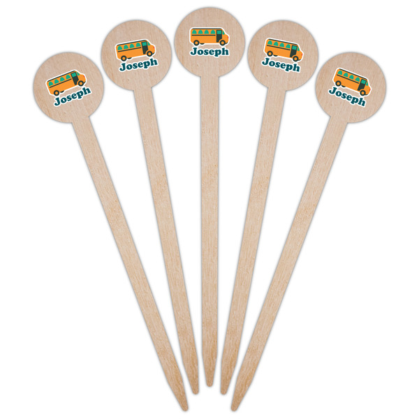 School Bus Wooden 6" Food Pick - Round - Fan View
