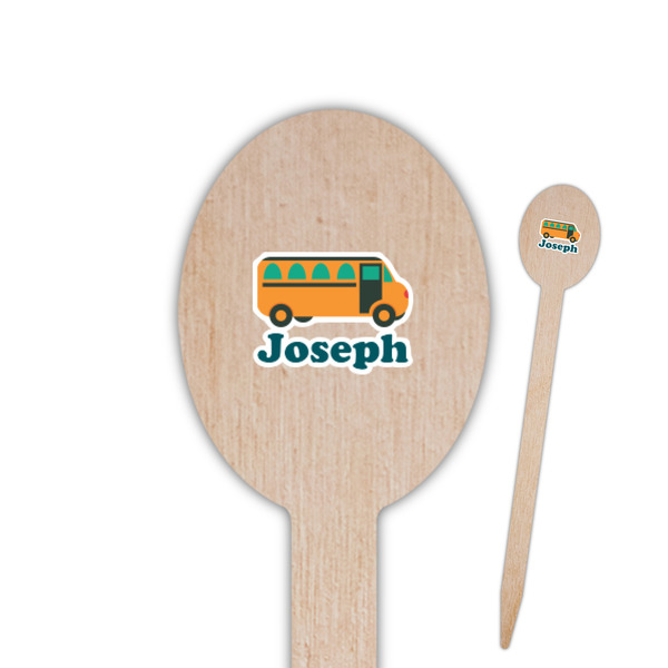 Custom School Bus Oval Wooden Food Picks - Double Sided (Personalized)