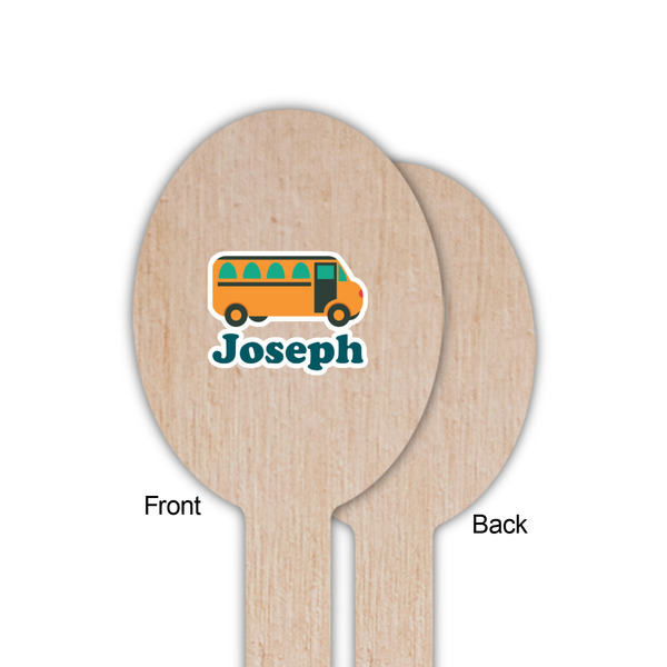 School Bus Wooden Food Pick - Oval - Single Sided - Front & Back