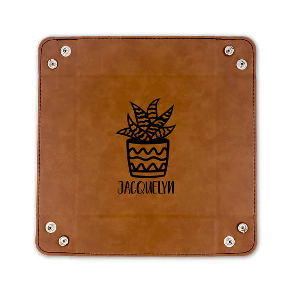 Cactus 6" x 6" Leatherette Snap Up Tray - FLAT FRONT
