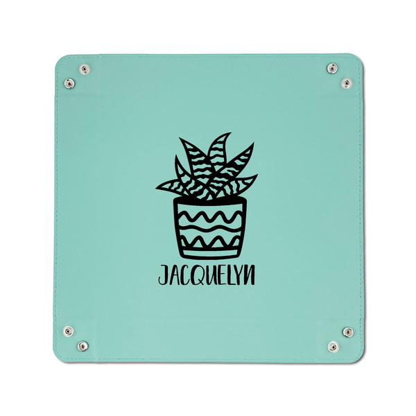 Cactus 6" x 6" Teal Leatherette Snap Up Tray - APPROVAL