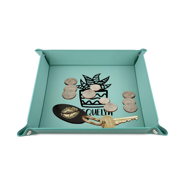 Cactus 6" x 6" Teal Leatherette Snap Up Tray - STYLED