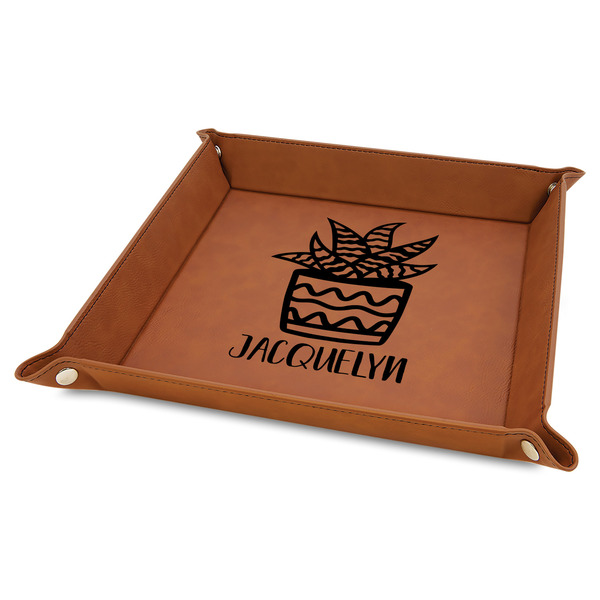 Custom Cactus 9" x 9" Leather Valet Tray w/ Name or Text