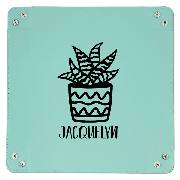 Cactus 9" x 9" Teal Leatherette Snap Up Tray - APPROVAL