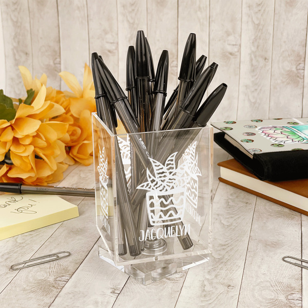 Cactus Acrylic Pencil Holder - IN CONTEXT