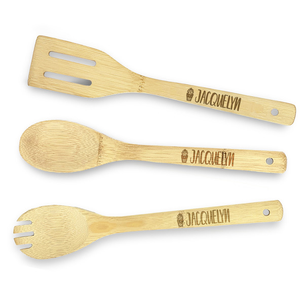Custom Cactus Bamboo Cooking Utensil Set - Double Sided (Personalized)