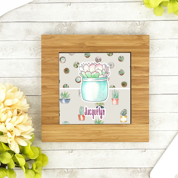 Cactus Bamboo Trivet with 6" Tile - LIFESTYLE