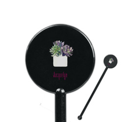 Cactus 5.5" Round Plastic Stir Sticks - Black - Single Sided (Personalized)