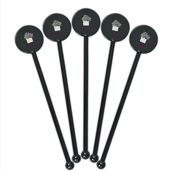 Cactus Black Plastic 5.5" Stir Stick - Round - Fan View