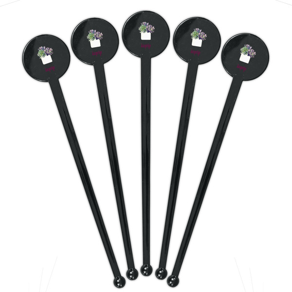 Cactus Black Plastic 7" Stir Stick - Round - Fan View